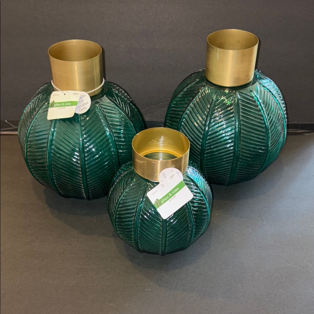 Elegant Green and Gold Accented Vases